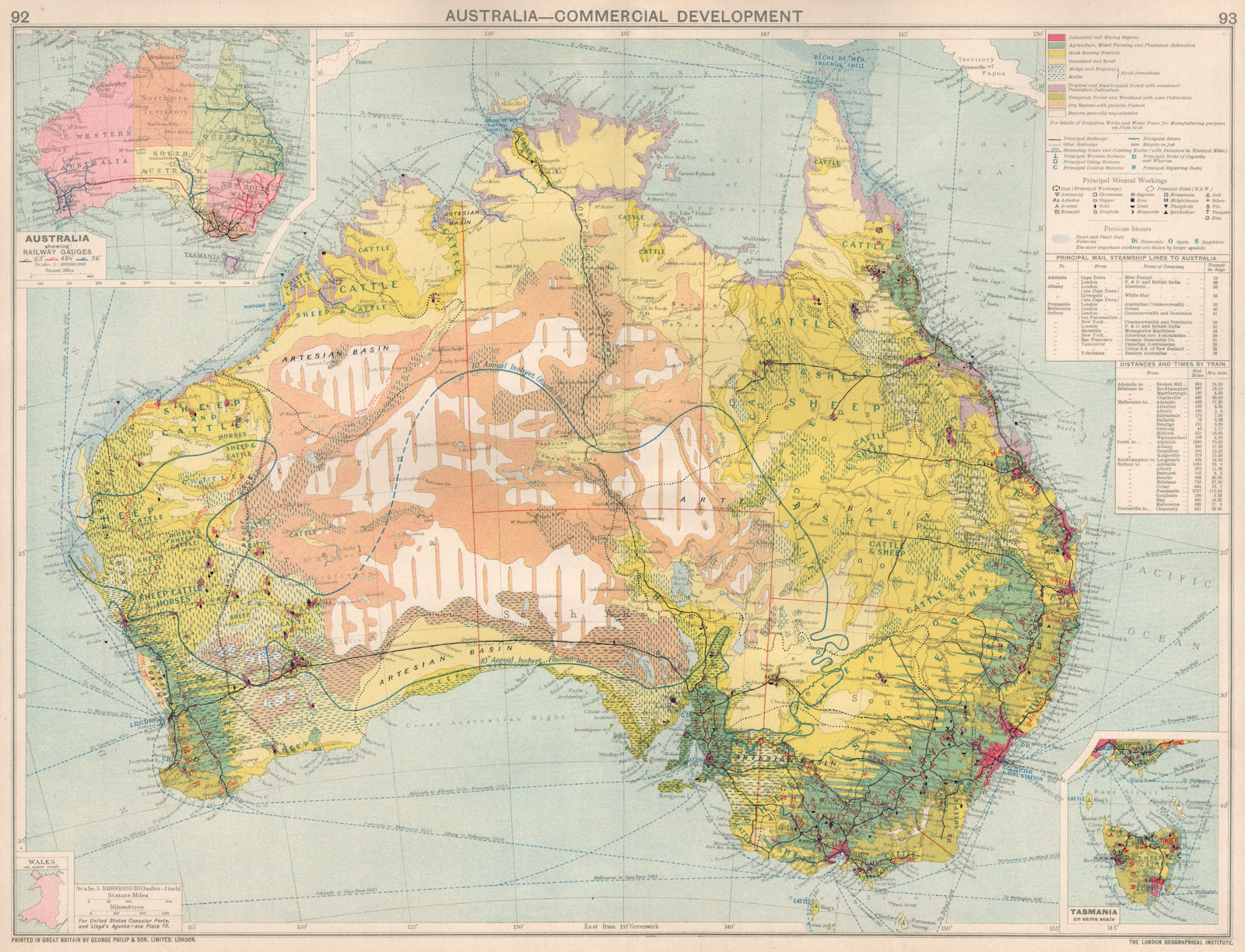 Australia. Commercial. Agruicultural Minerals Mining Railway Gauges 1925 map